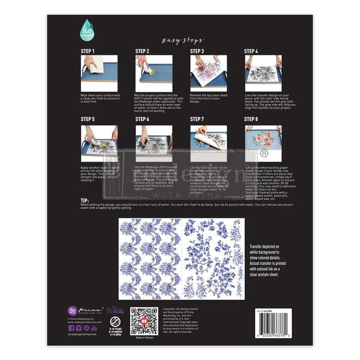 Azure Florals II | Transferfolien H2O Wasserschiebefolie | Redesign - Lioness Vintage