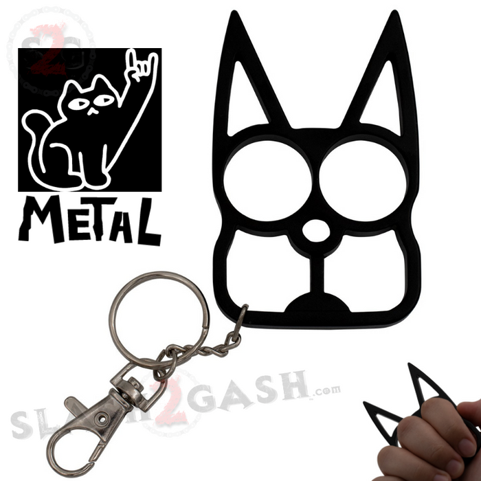 Black Cat Knuckles Self Defense Keychain Crazy Kitty Aluminum Protection Tool