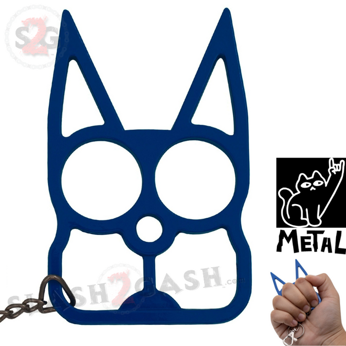 Blue Cat Knuckles Self Defense Keychain Crazy Kitty Aluminum Protection Tool