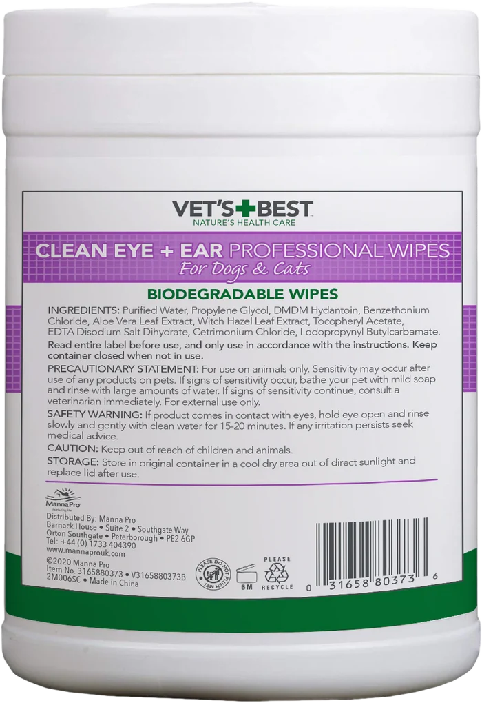 Vet's Best Clean Eye + Ear Professional Wipes for Dogs & Cats 160 wips