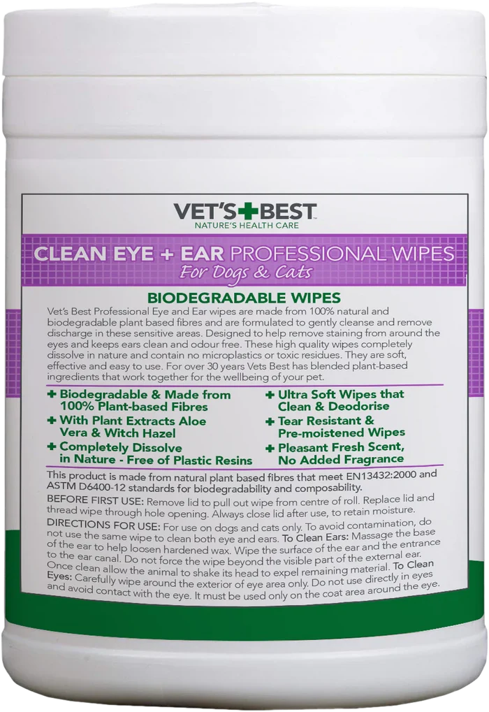 Vet's Best Clean Eye + Ear Professional Wipes for Dogs & Cats 160 wips